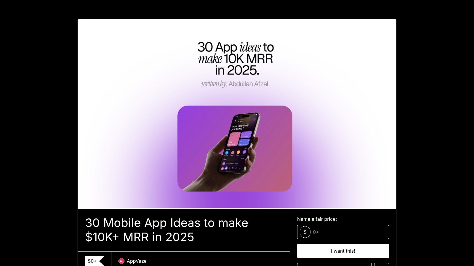Gumroad marketplace showing digital products and curated startup idea packs for app builders