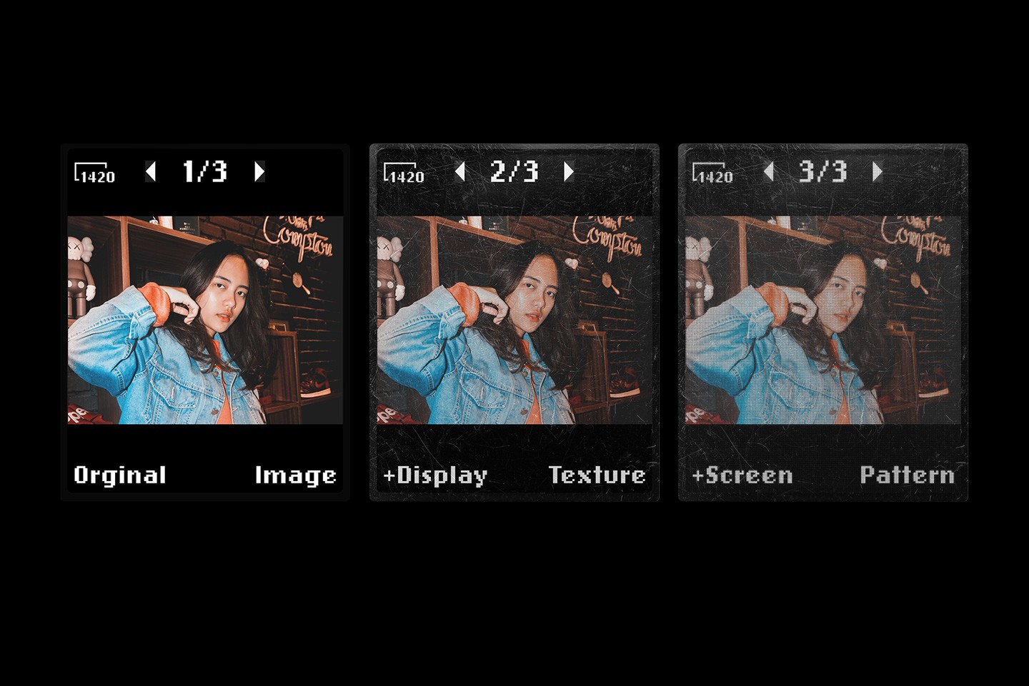 Vintage mobile phone mockup showing original screen, display texture and pattern effects