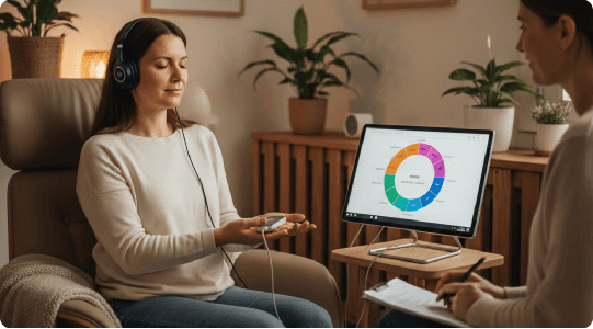 Client receiving HOCATT sauna therapy session at Waco Healing Room