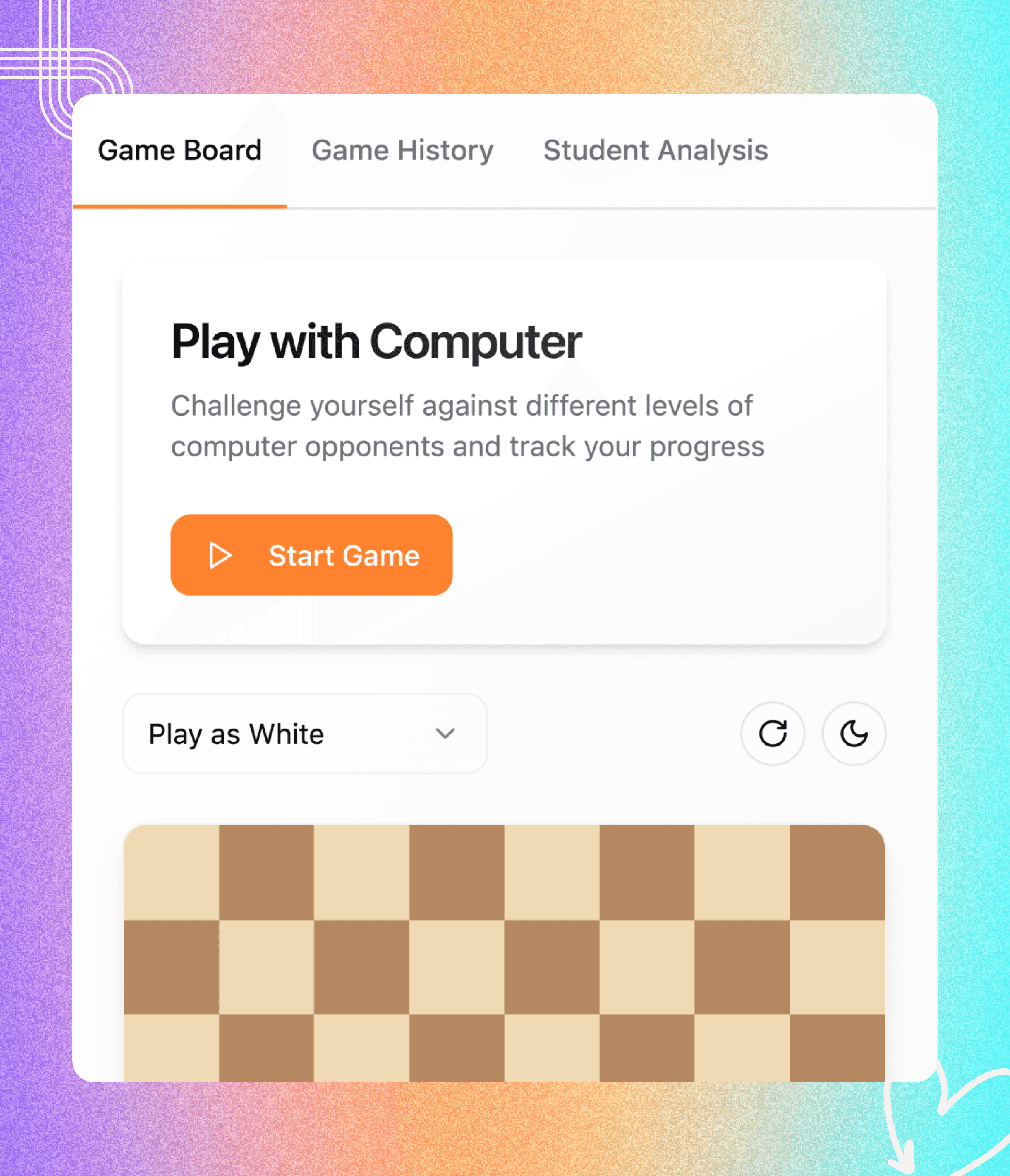 ChessPlay.io game board to play computer.