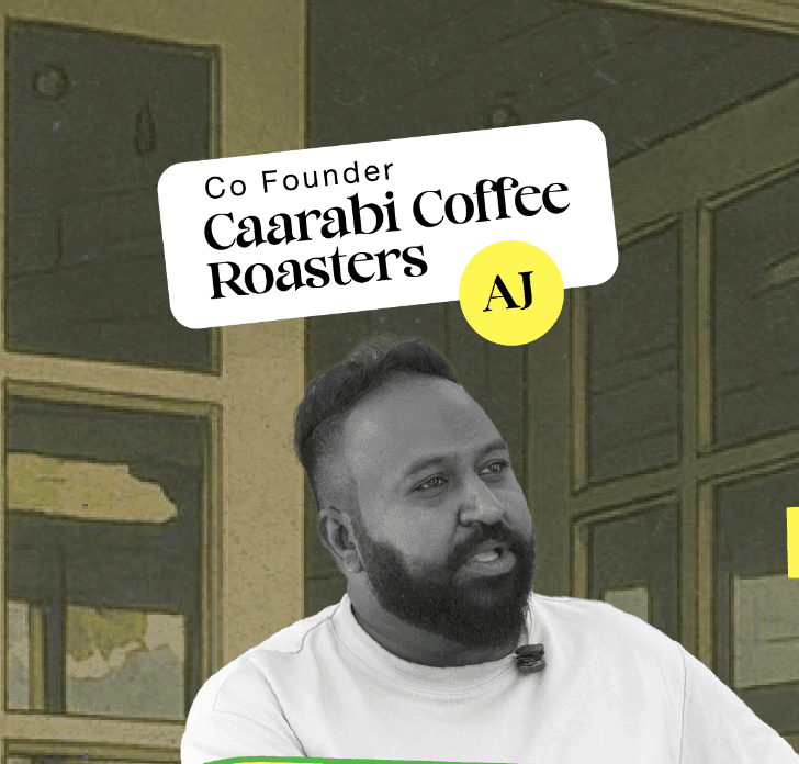 AJ. Founder of Caarabi coffee Roastery in the picture