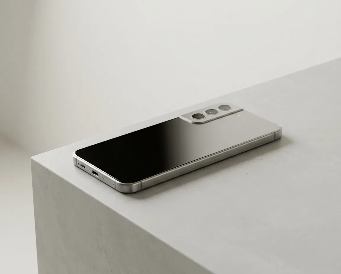 Modern smartphone on a clean minimal background.