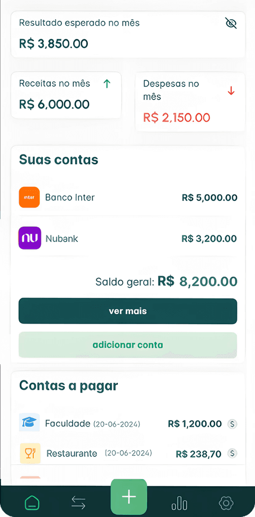 Captura de Tela de celular do dashboard