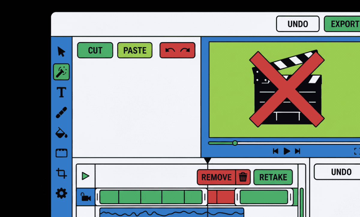 AI video editing interface in Adobe Premiere Pro showing how retakes can be automatically identified and removed using AI tools.