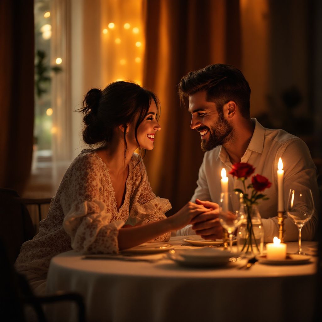 Happy and loving couple having dinner