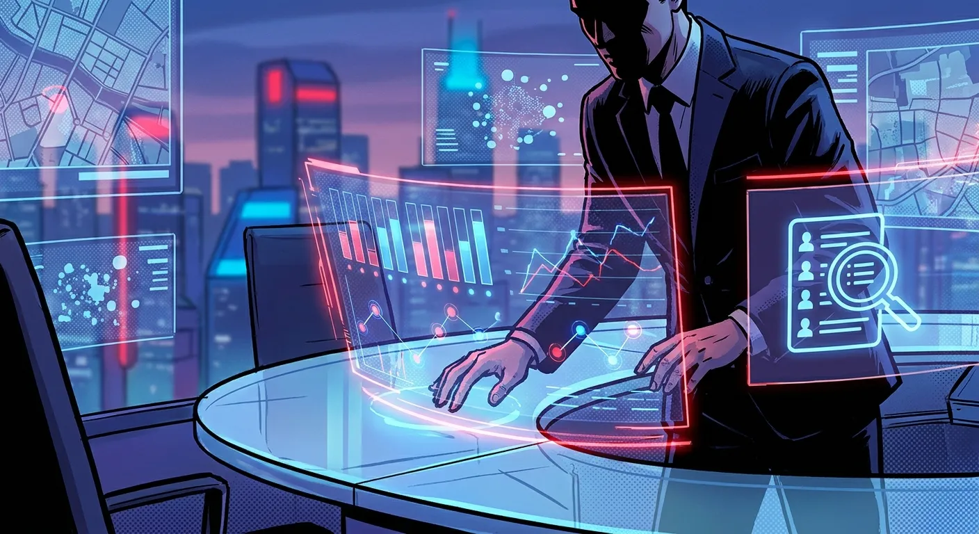 "RockN' Socials: Futuristic digital marketing agency analyzing data trends."