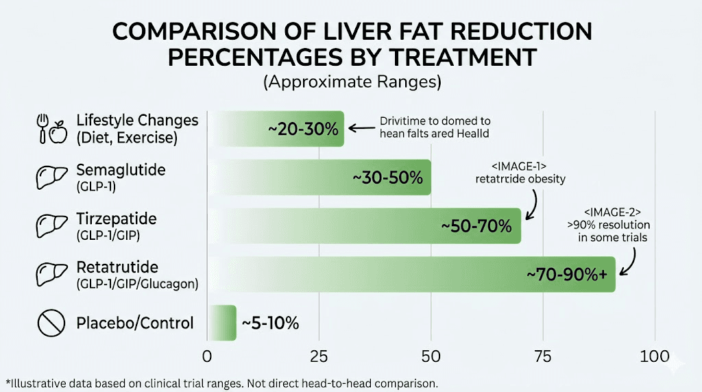 Liver fat reduction comparison between retatrutide tirzepatide and semaglutide