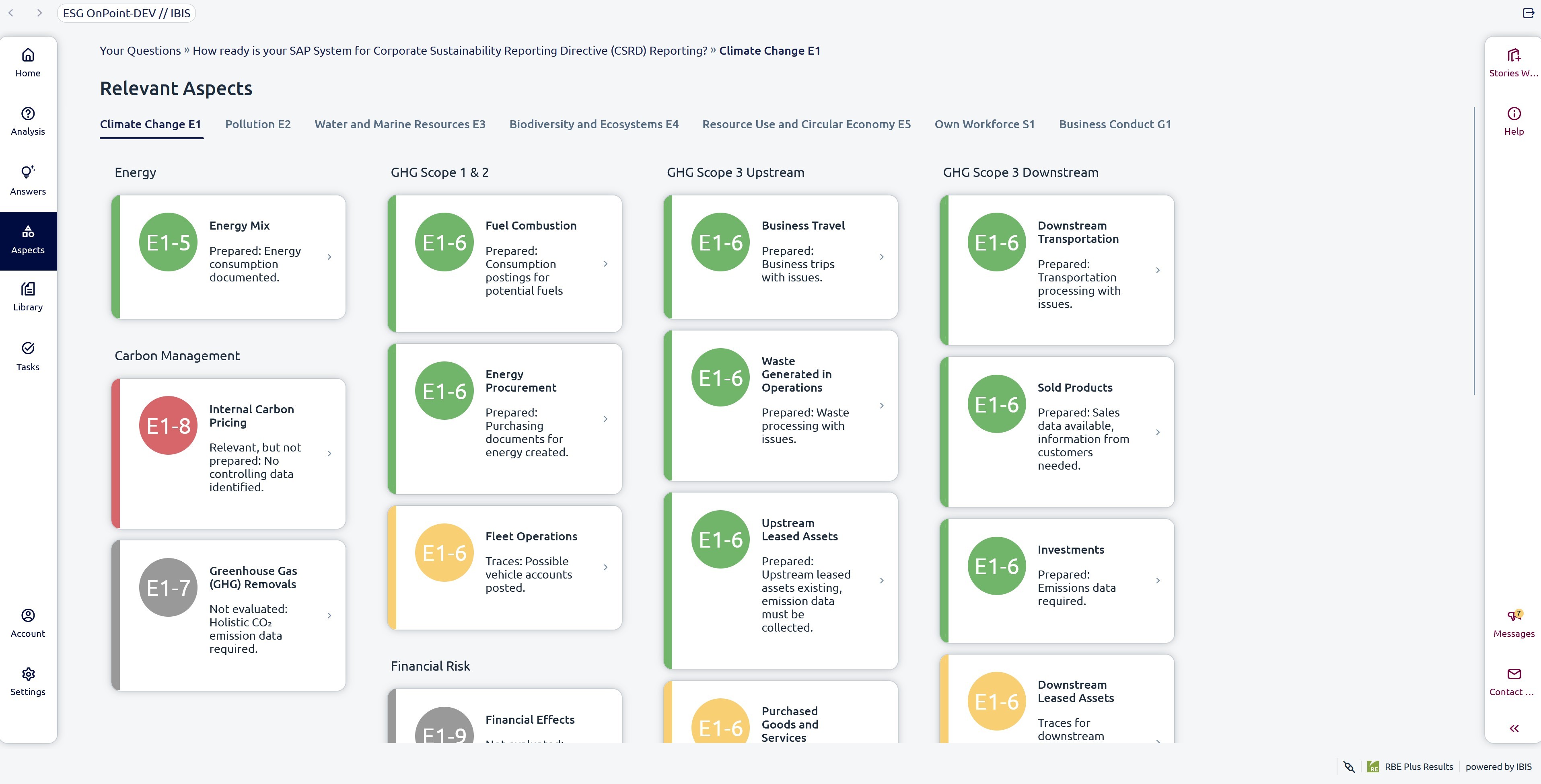 Das Bild zeigt einen Ausschnitt aus RBE Plus Results. Eine SAP Analysesoftware der IBIS Prof. Thome AG zur vorbereitung von ESG-Reporting mit SAP Systemdaten