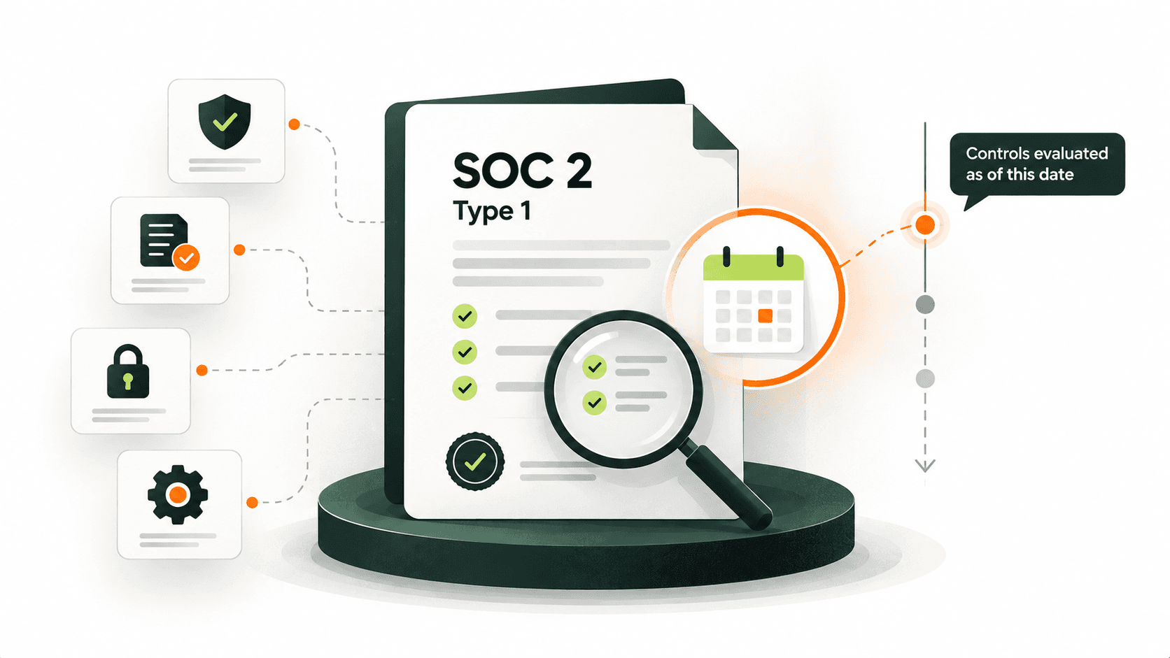 SOC 2 Type 1 audit process steps from scoping to report issuance.