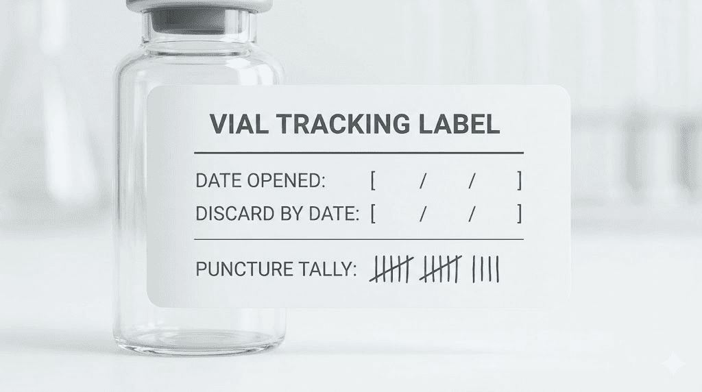 Semaglutide vial tracking label template with opening date and discard date