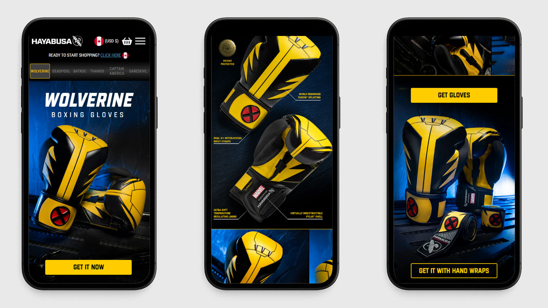 Marvel Wolverine boxing glove landing page mobile