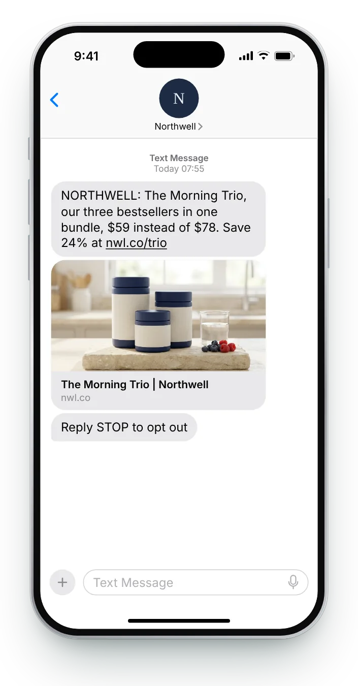 Bundle deal promotional SMS on an iPhone