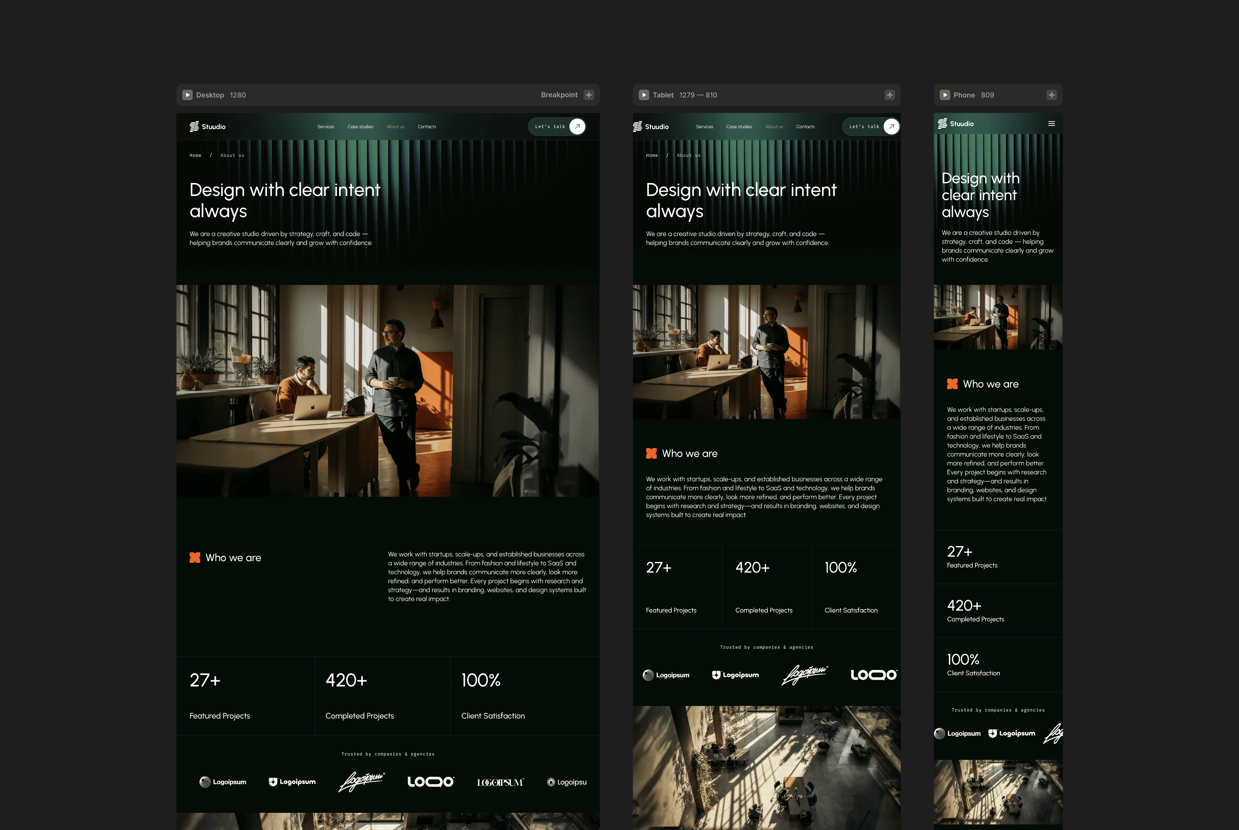 Mobile app user interface design and wireframe presentation in Luut Stuudio template.
