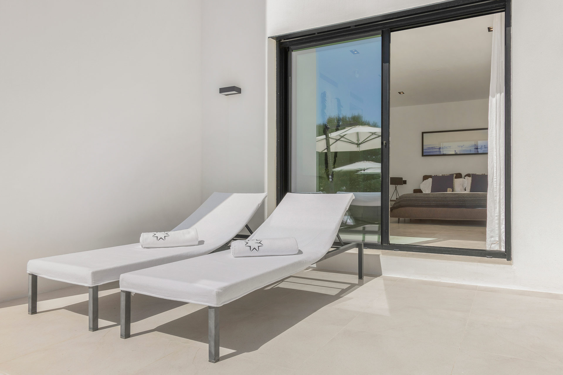 Suite Two outside terrace view at luxury villa Ibiza, private VIP estate property retreat.