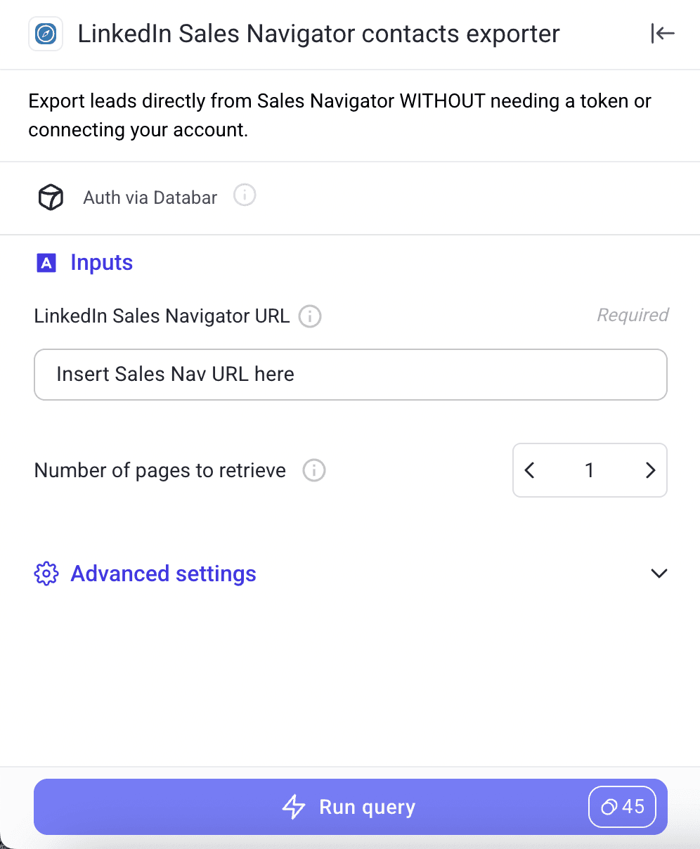 Sales Nav URL field