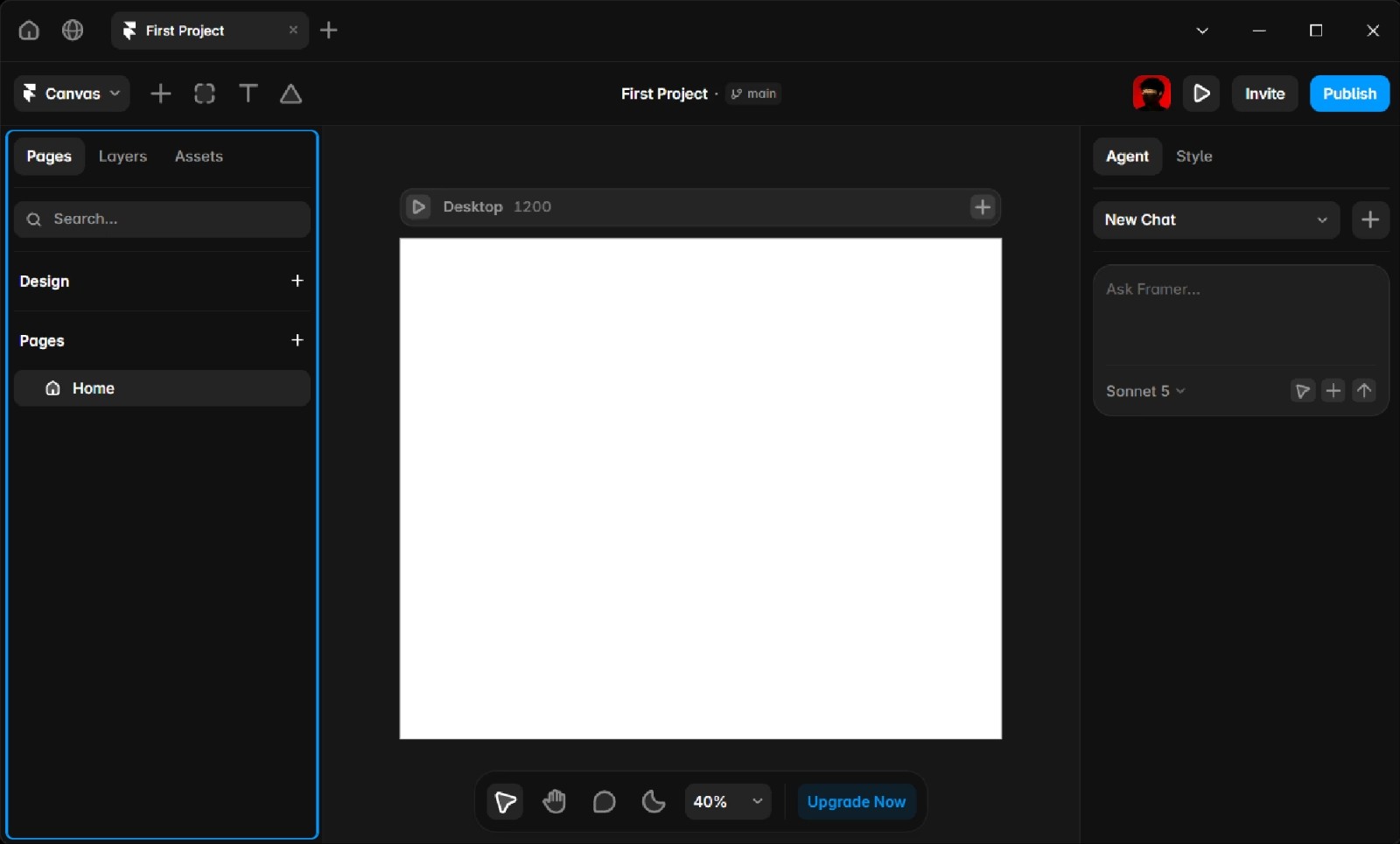 Framer interface featuring a blue outline highlighting the left sidebar, used for organizing pages, layers, and assets.