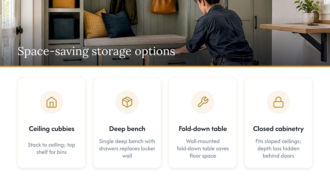 Storage solutions for awkward mudroom layouts