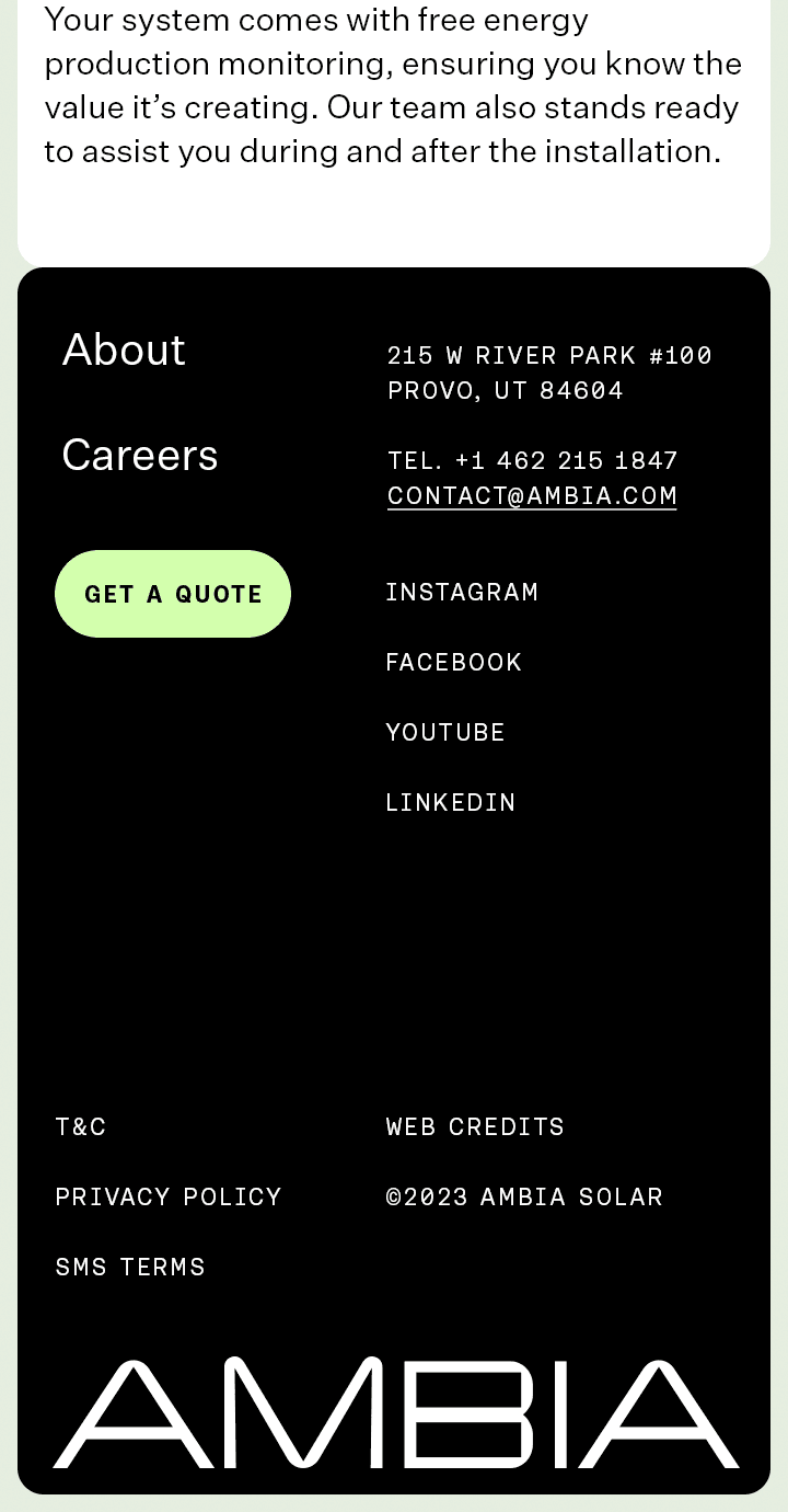 AMBIA Solar Homepage footer mobile.