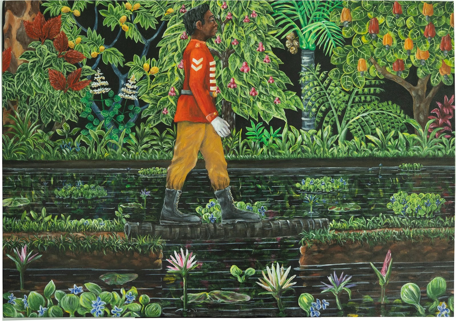 herd of sheep on road painting