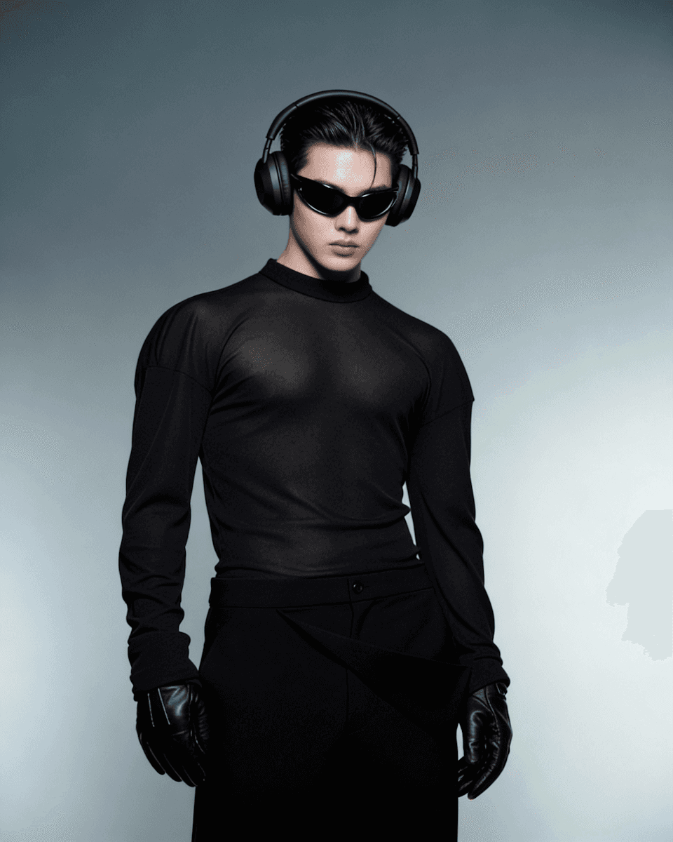 korean man posing with headphones to the camera