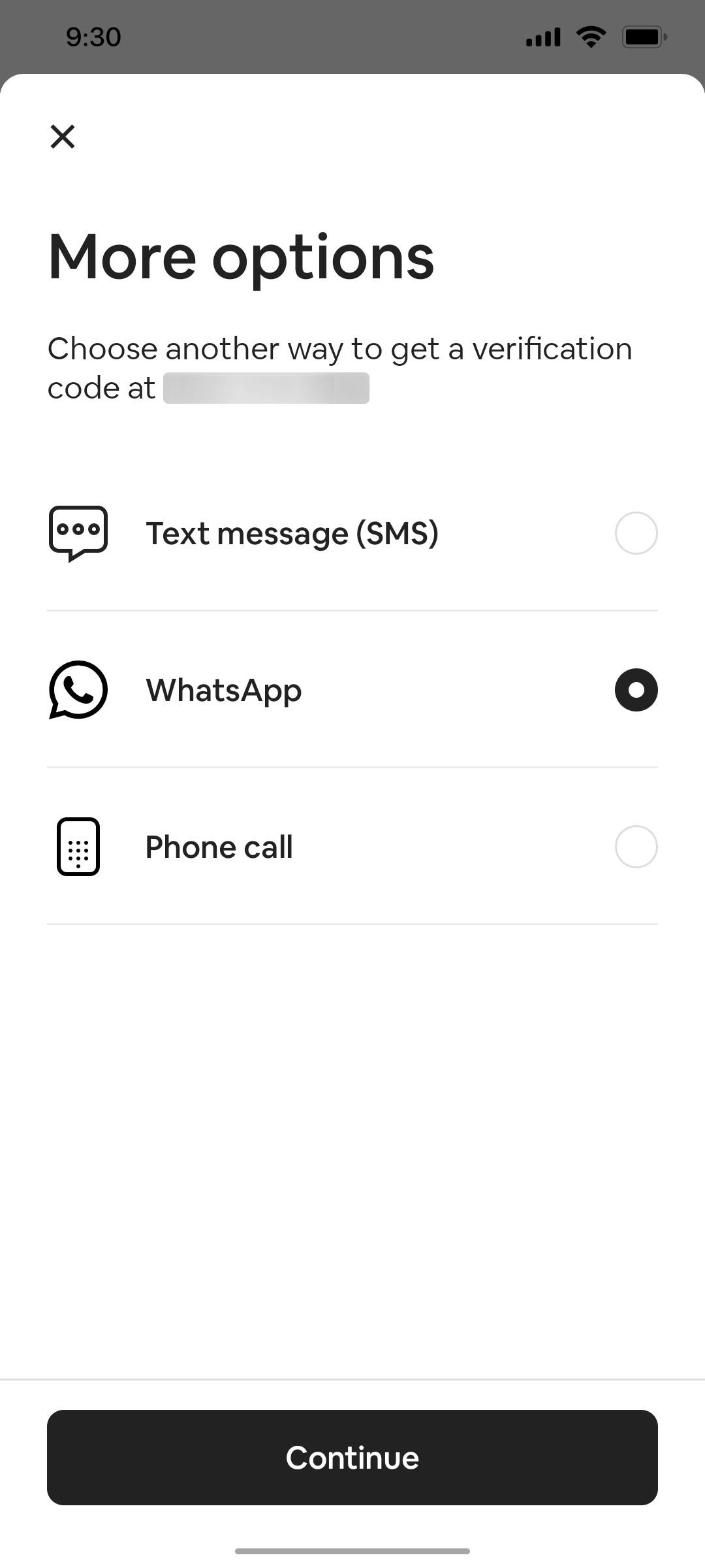 Airbnb Whatsapp OTP Screen
