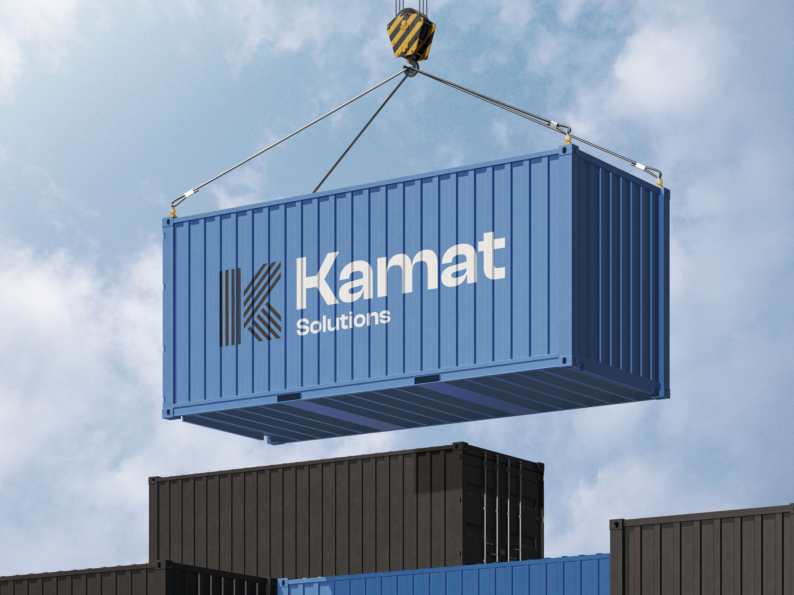 Zdjęcie niebieskiego kontenera z logo Kamat Solutions