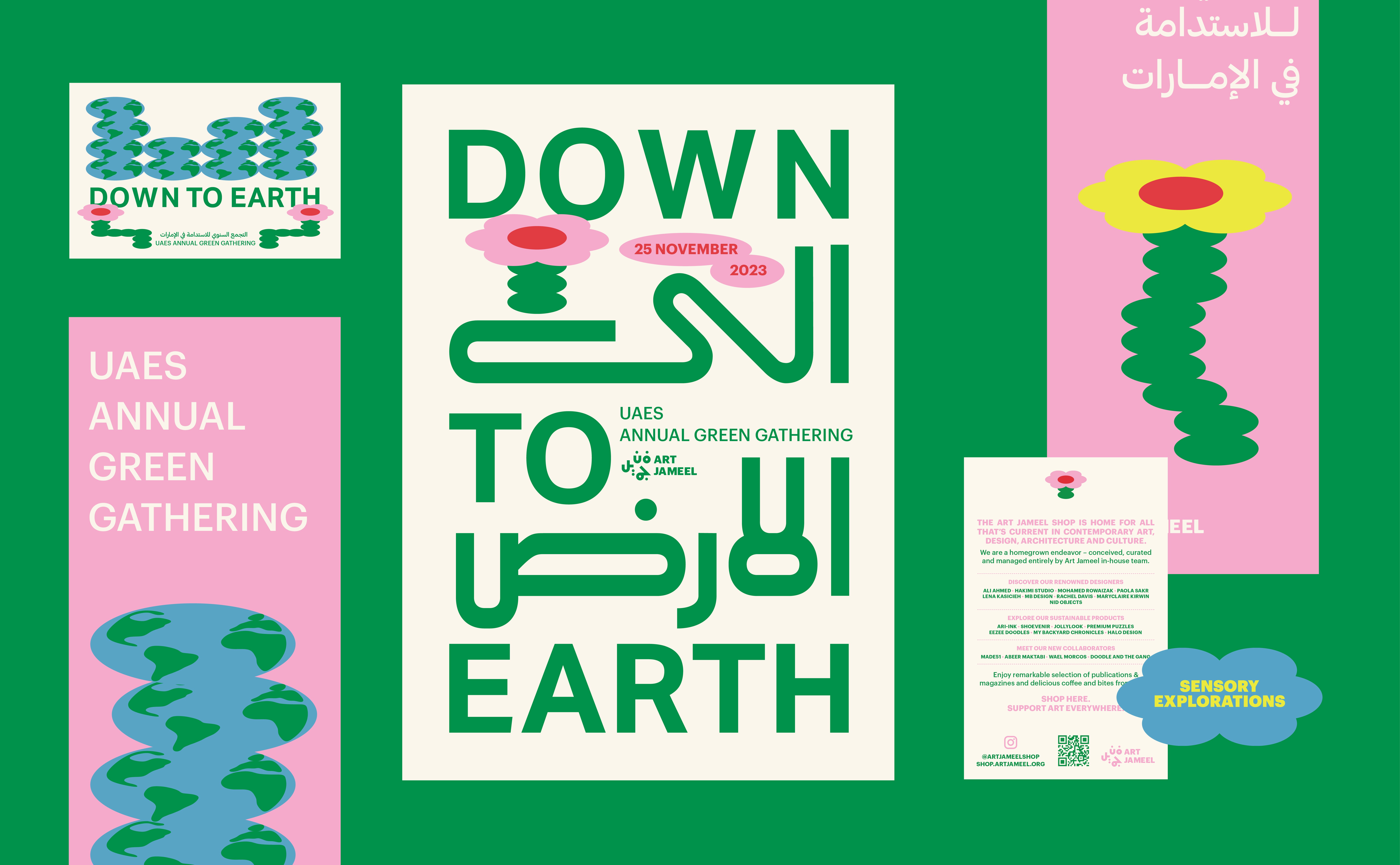 Branding collateral for Down to Earth event: Showcase of promotional materials highlighting Studio Mekanik's design