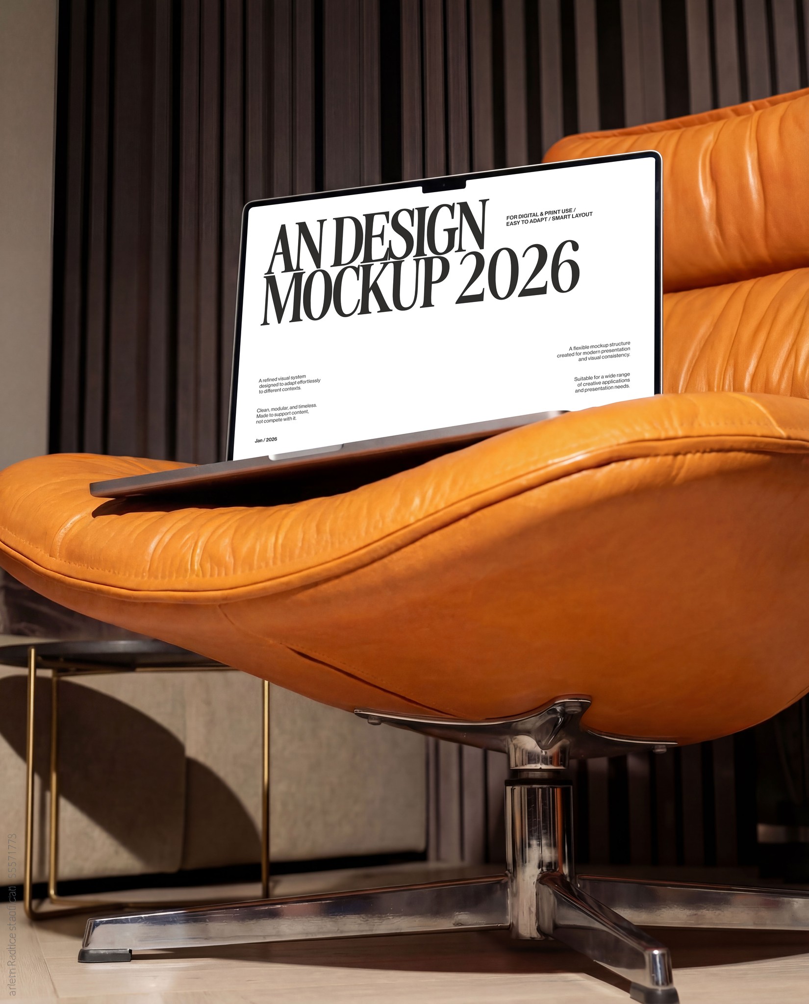 Laptop mockup on couch, clean lifestyle scene