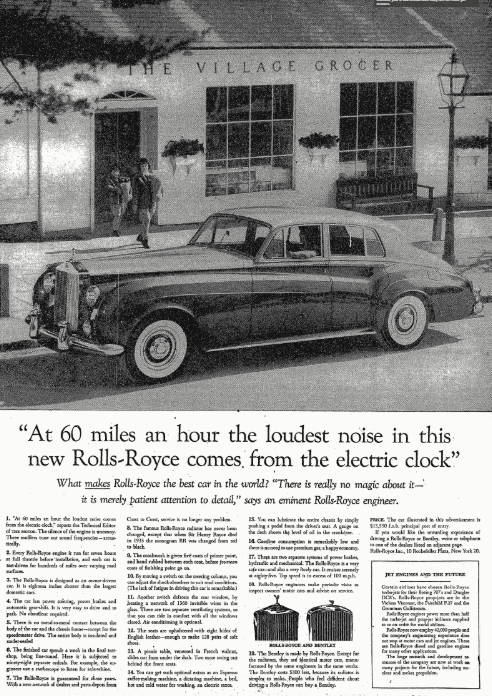 A classic long-copy print advertorial: the Rolls-Royce ad