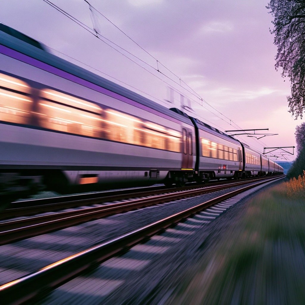 An image of a train travelling at speed