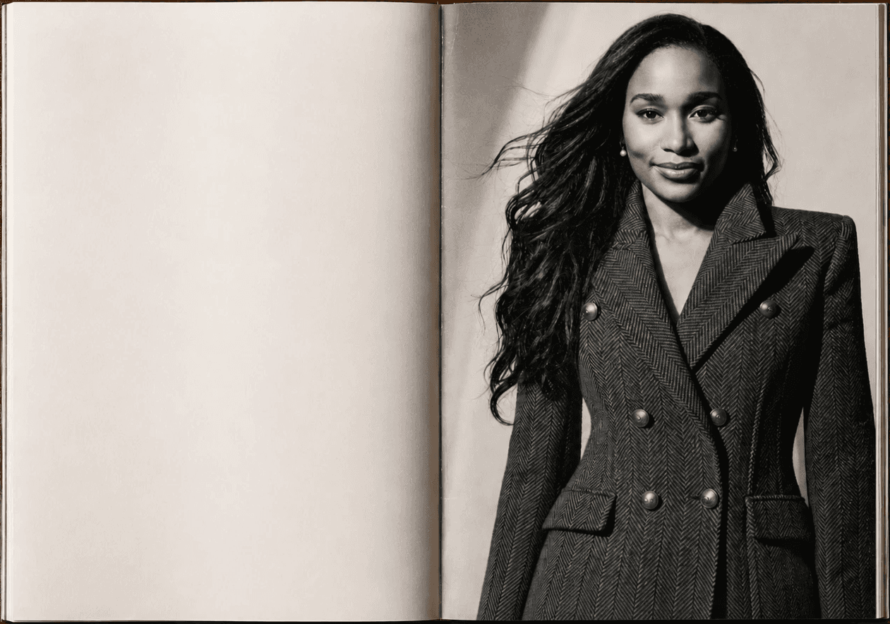 Editorial spread featuring Dr. Ana Maria, founder of Sunfreaks, in a black blazer against a light background, alongside a two-column article about her background in molecular biology and brand vision.
