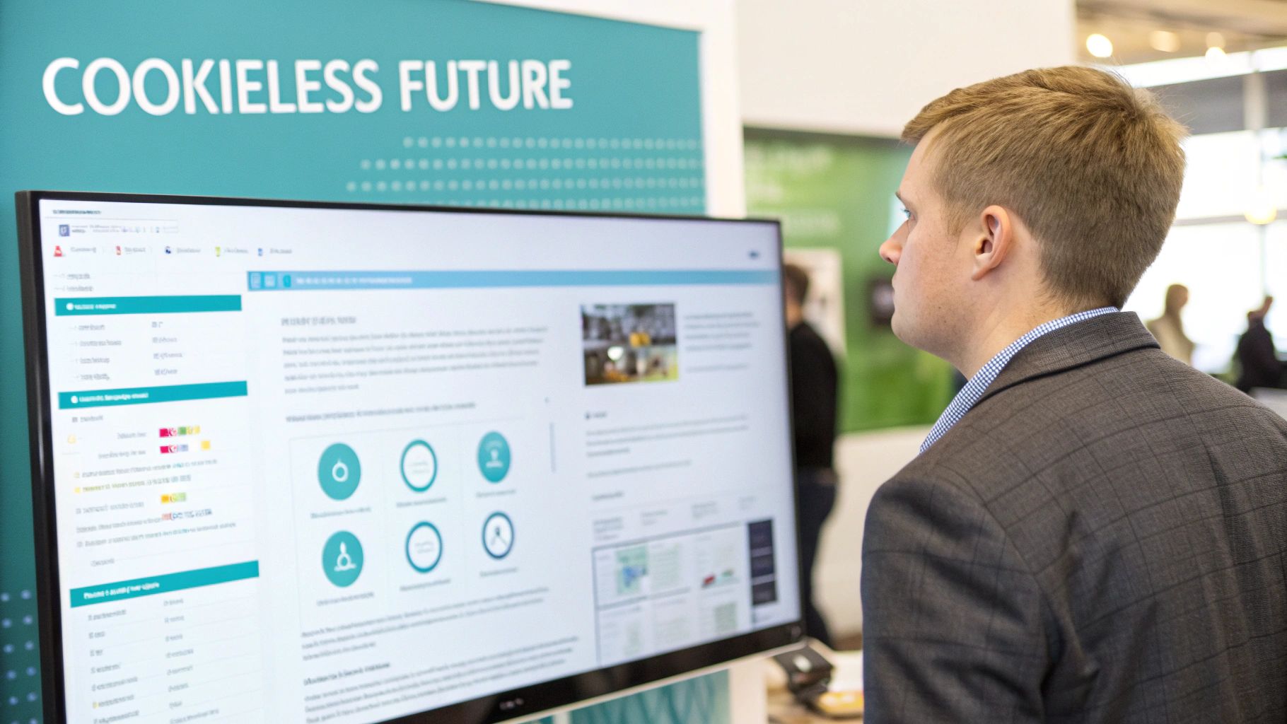 A person working on a laptop with charts and graphs, representing data-driven strategy.