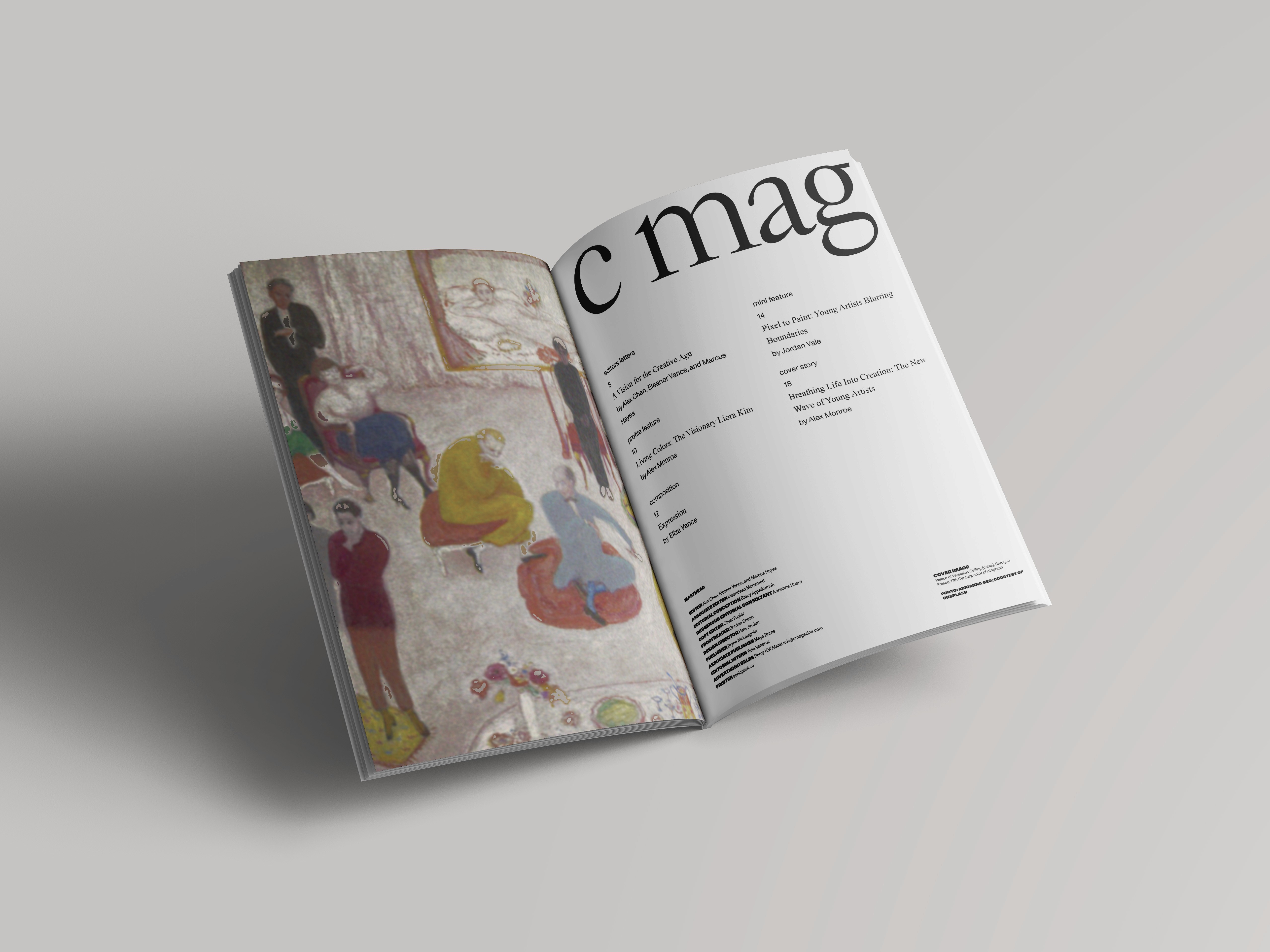 alt="Editorial magazine layout design for C Magazine toc and image"