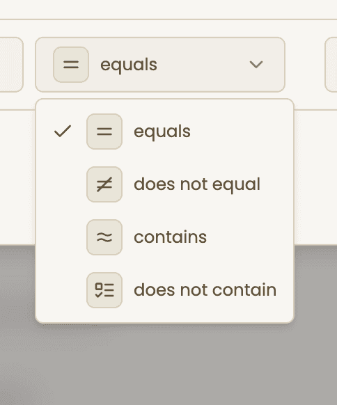 Choose an operator to the search filter