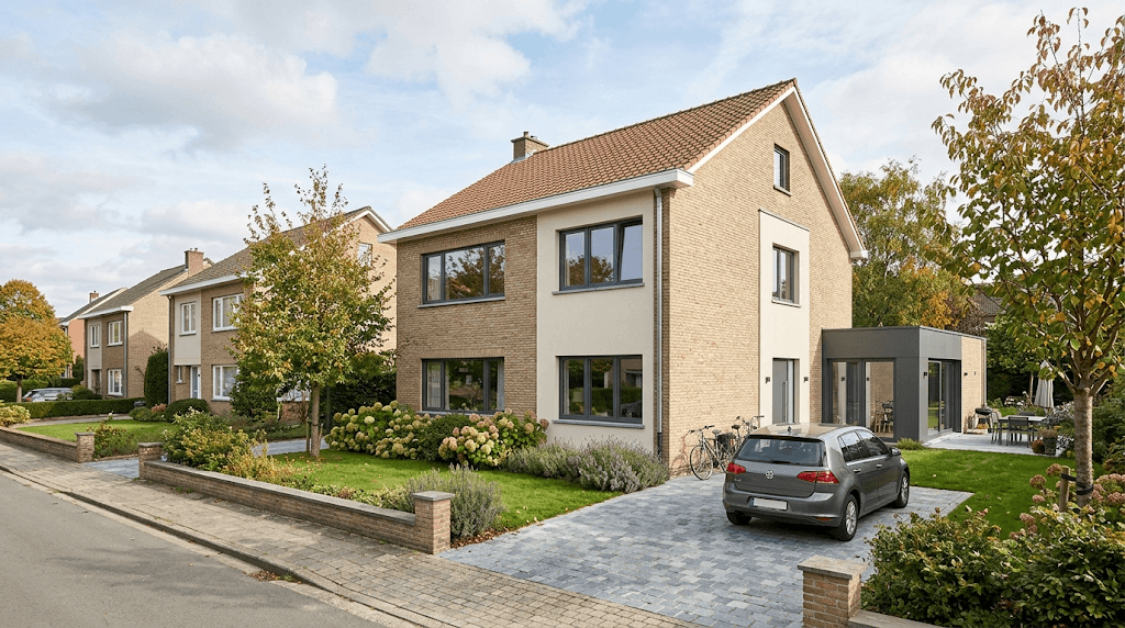 Villa rénovée à Rhode-Saint-Genèse après travaux complets de rénovation et modernisation énergétique.