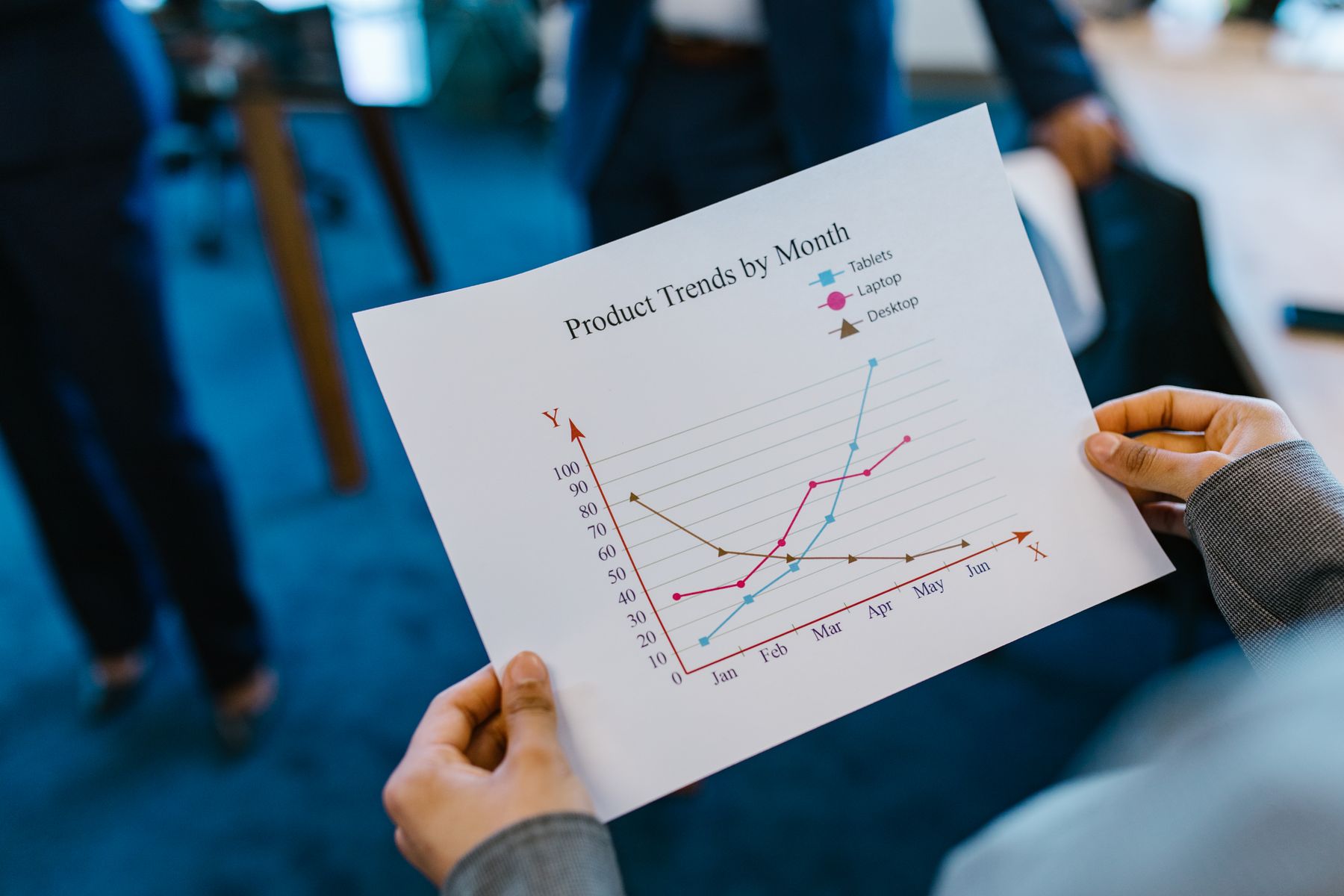Person reviewing a monthly product trends chart