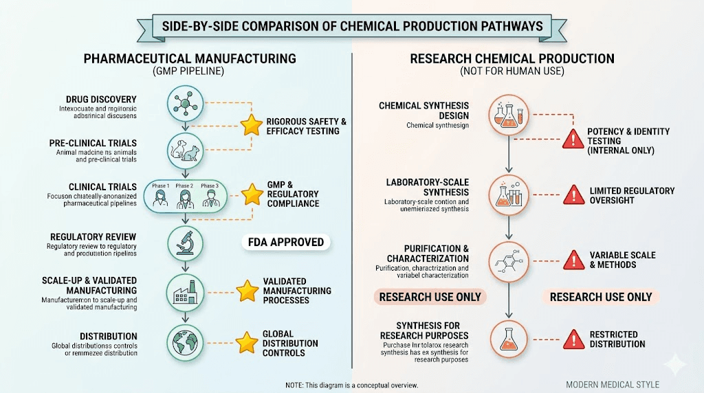 Pharmaceutical grade versus research chemical semaglutide manufacturing comparison