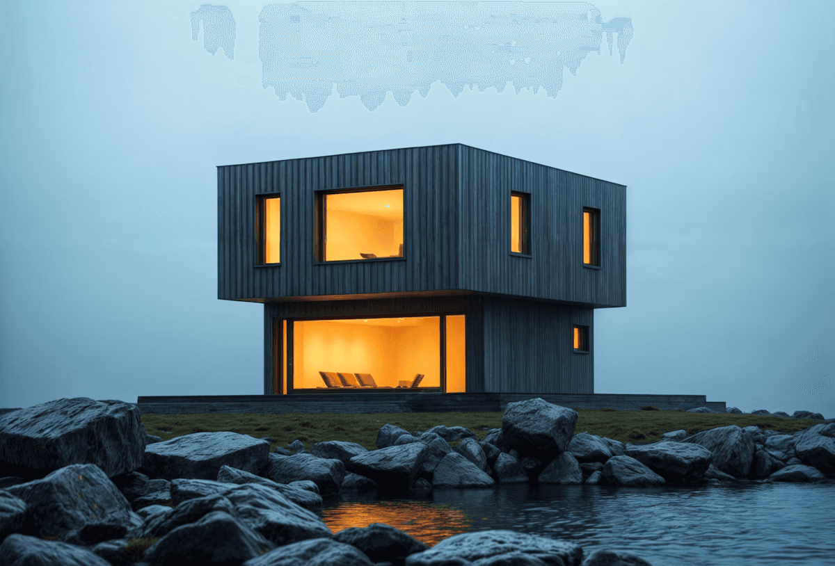 Two story container home on a sea shore