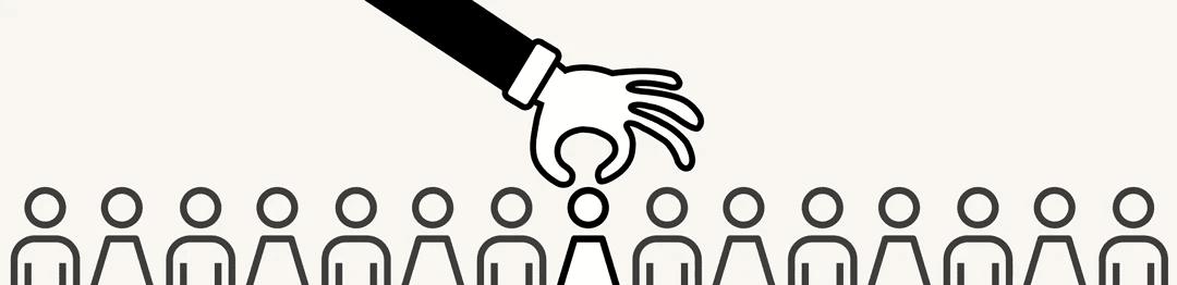 Image of a hand picking out a person from a lineup