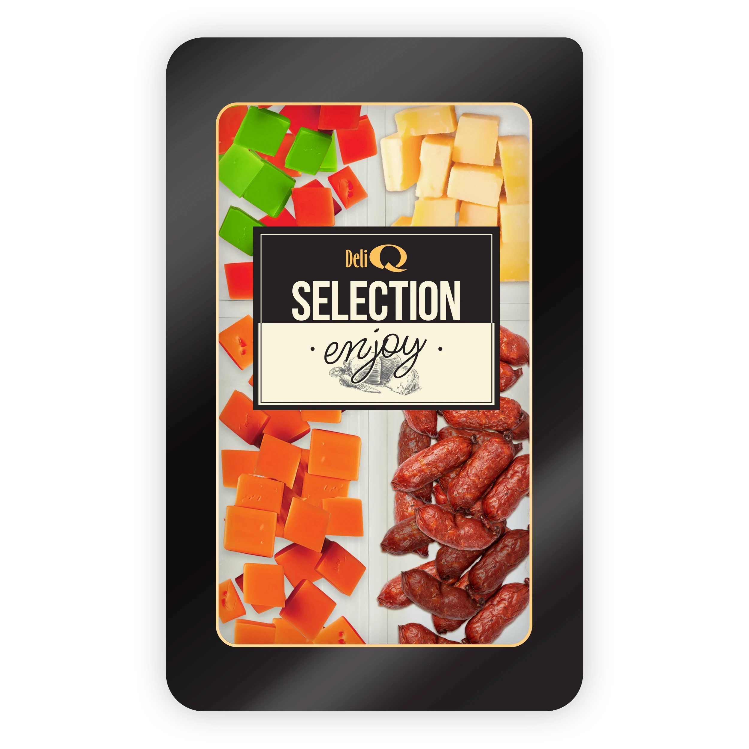 DELI Q SELECTION kostki: Ser Red & Green Pesto mix / Old Amsterdam / Ser Pomidor-Chili / Mini salami 200g