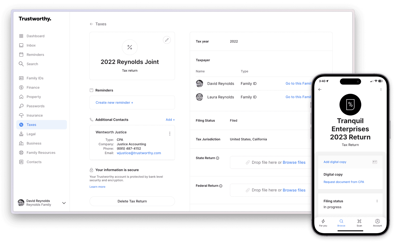 Tax detail screen in Trustworthy