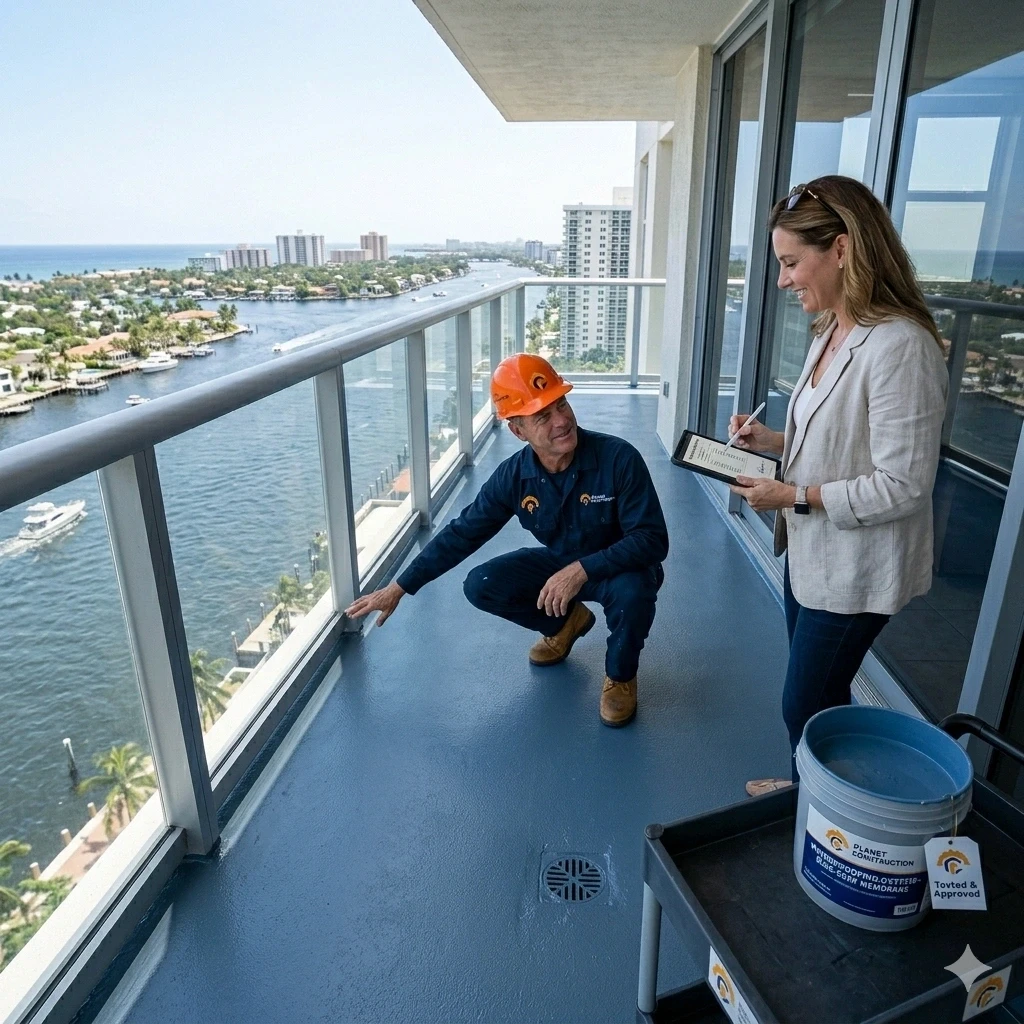 Waterproofing completed balcony Fort Lauderdale client handover Planet Construction Step 4