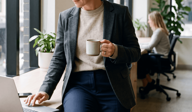 Woman wearing a tailored blazer in a Melbourne office