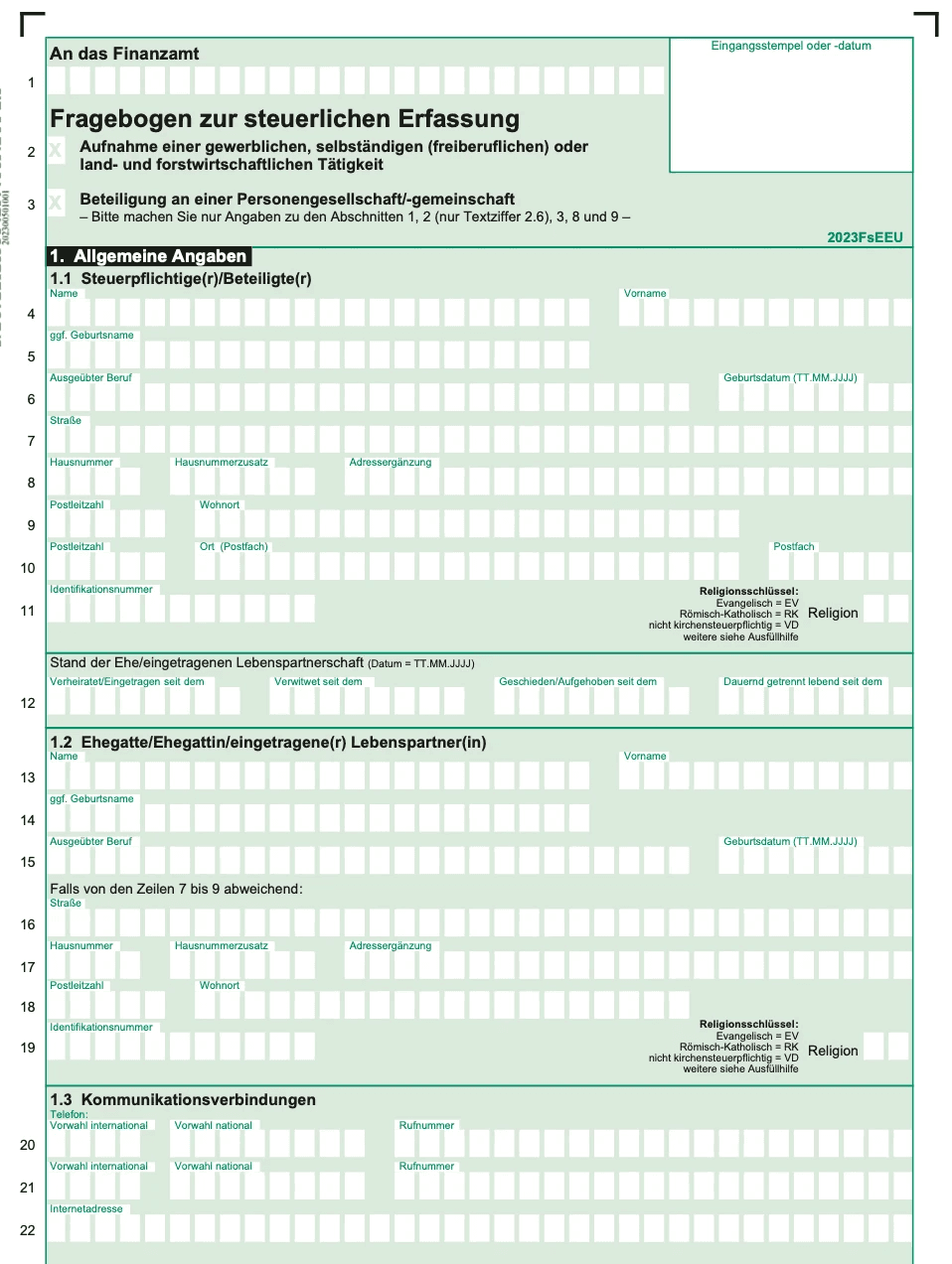 Anmeldung als Selbstständiger und Ausfüllen eines Formulars