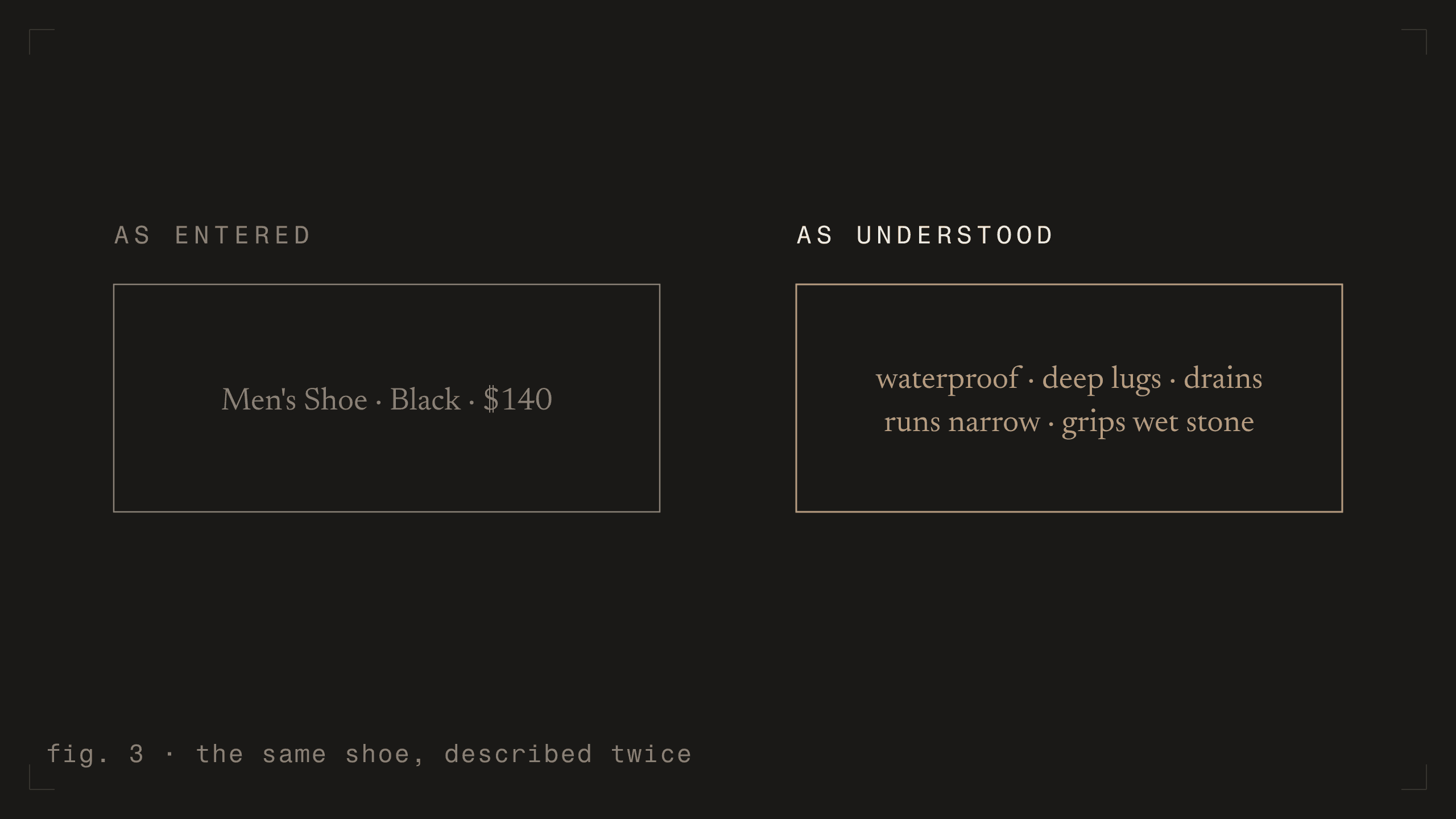 fig. 3 - the same shoe, described twice [dark]