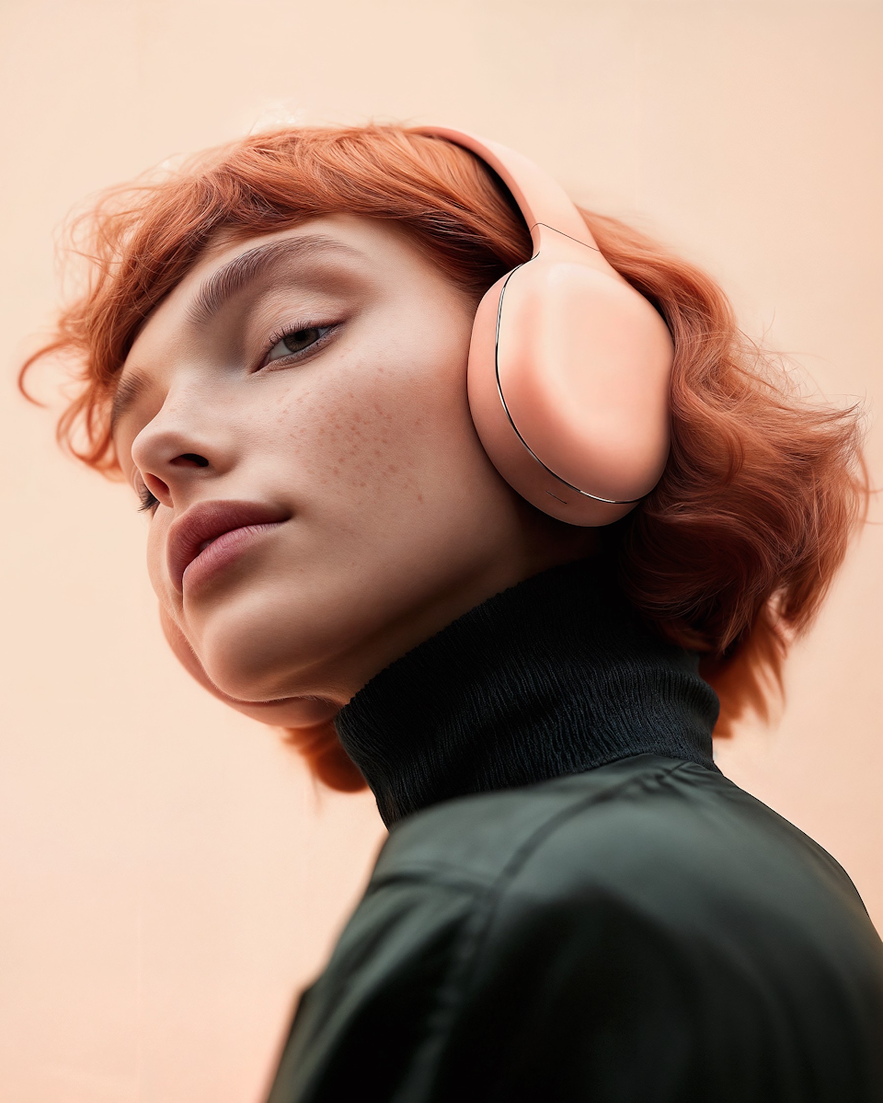 Woman with red hair wearing headphones, symbolizing predictive analytics and machine learning insights