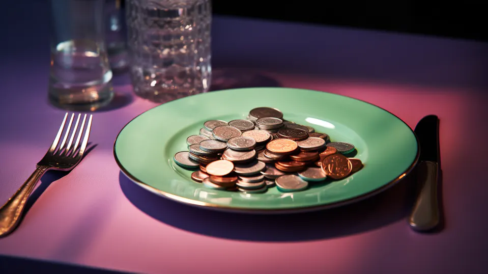 A dining plate filled with coins