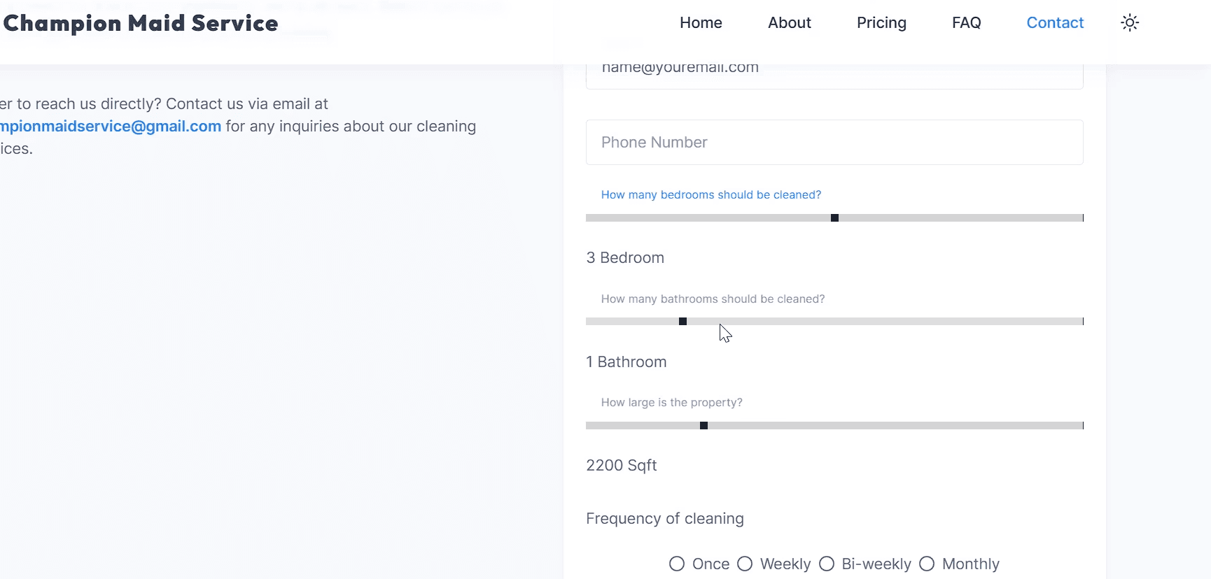 Interactive form to make cleaning requests