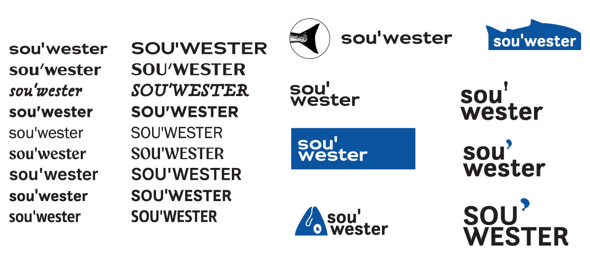 utforskning av skrifter for logoen til sou' wester
