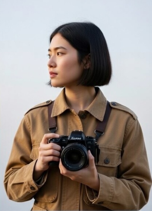 portrait of a woman holding a camera
